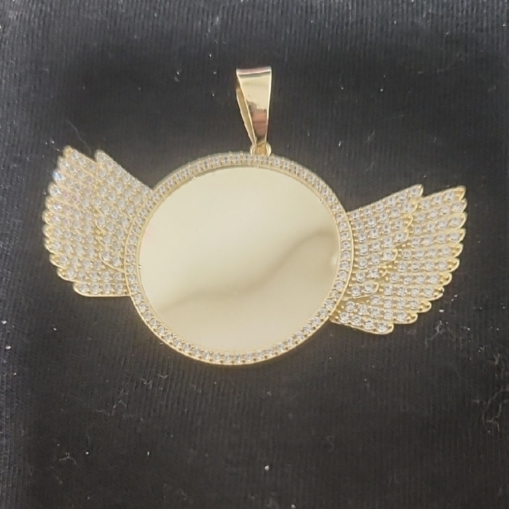 925 Silver Angel Wings Memory Pendant with Swarovski Crystals